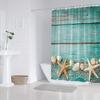 Rustic Coastal Shower Curtain - Seashells, Starfish, Scallop Design, Weathered Turquoise, Nautical Tranquility, Polyester,