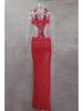 Spring/Summer Deep V Cut-Out Lurex Hand-Crocheted Knit Dress with Lace-Up Slit