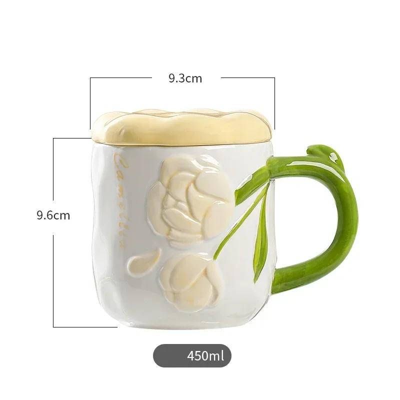 Ceramic Mug Relief Rose Flower Coffee Milk Cup Tea Cup Ins Style Hand-painted Design Couple Girl Romantic Drinkware Mug Gift