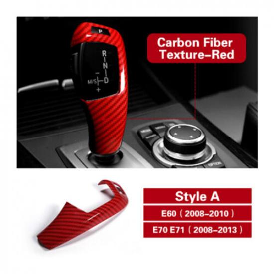 Car Styling ABS Carbon Fiber Gear Shift Cover Sticker Fit For BMW E60 E70 X5 X6 ABS RED CARBON FIBER TEXT