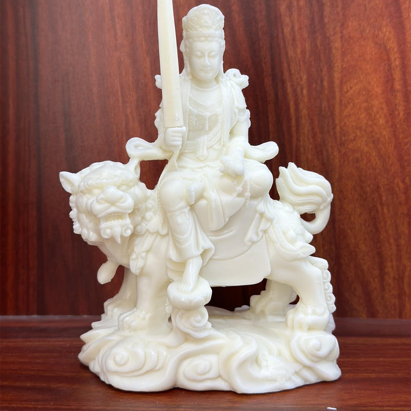 Ivory Nut Carving of Manjushri and Samantabhadra Bodhisattvas - 15x10x6cm Desk or Living Room Ornament.