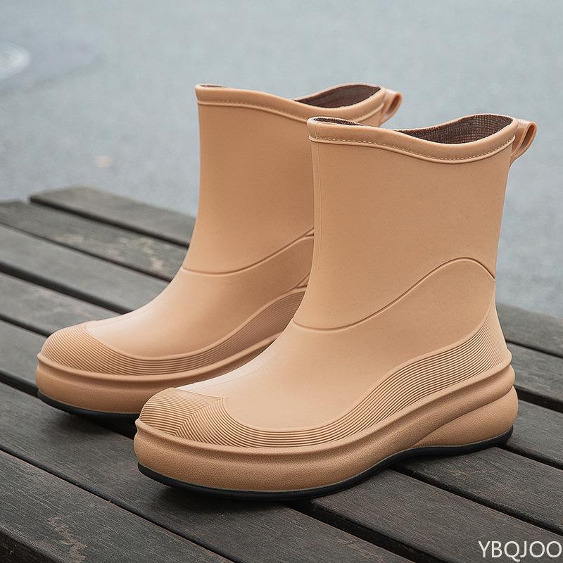 

New Women s rain Boots Waterproof Solid color rain shoes Fashion Low cut rubber shoe Comfortable non slip ladies shoes Mujer 36 коричневый