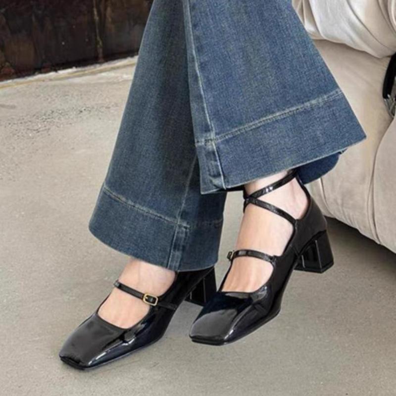 Fashion 2025 Women's Spring Summer New Simple and Generous High Heels Lolita Shoes Women's Versatile Buckle Thin Straps Crossover Heels