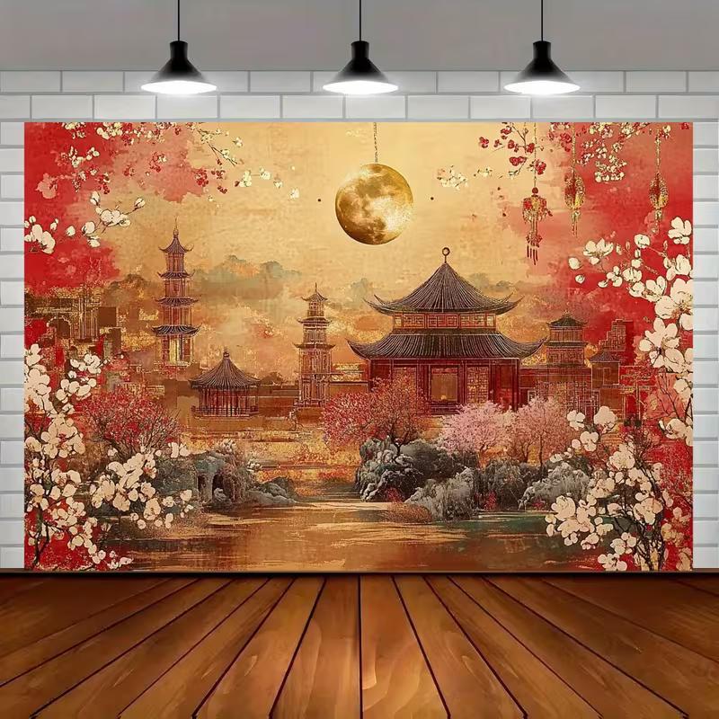 Traditional Chinese Garden Background Cloth for Mid-Autumn Festival 47.2x31.5inch/120*80cm
