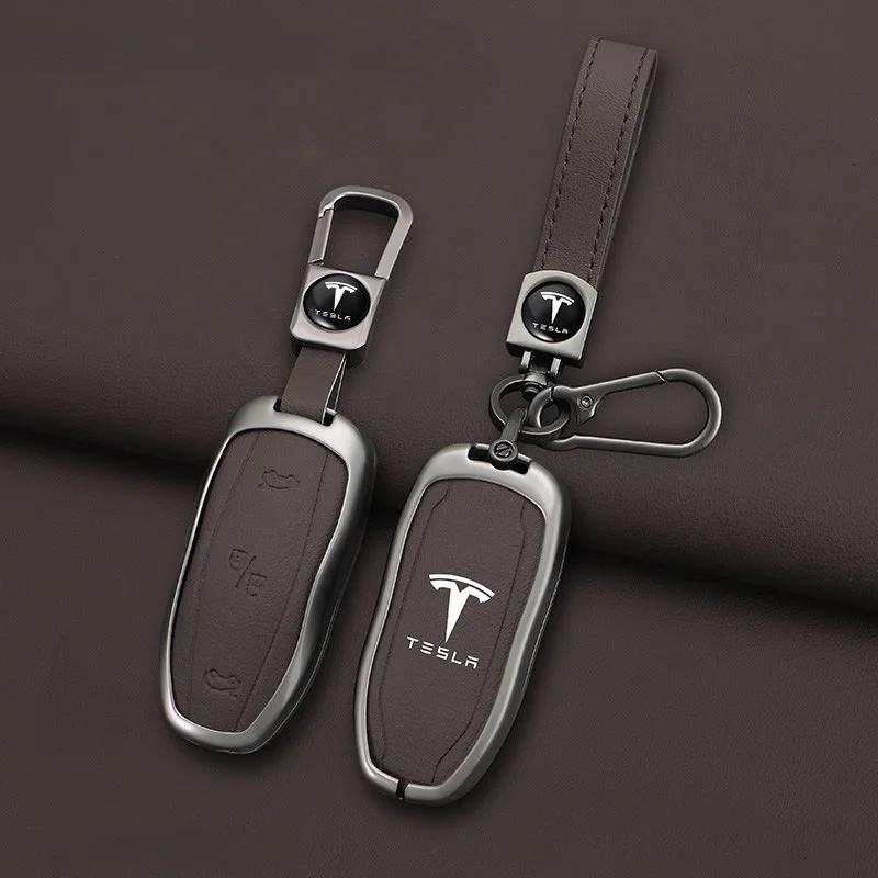 Samolepka na auto 2025 Hot Zinková slitina Kůže Klíčenka do auta Chytrý ovladač Pouzdro Kryt Držák Pro Tesla Model 3 Model S Model Y Chránič K