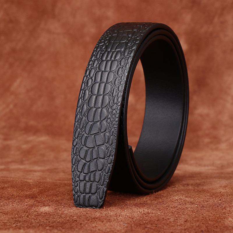 Single-Layer Transparent Dyeing Vegetable Tanned First-Layer Cowhide Automatic Buckle Belt, Men'S Genuine Leather Embossed Crocodile Pattern Belt With