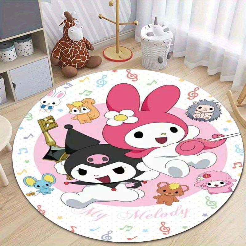 The My Melody and Cinnamoroll Cartoon Round Rug Can Be Used To Decorate Living Rooms, Bedrooms, Sofas, and Playrooms;