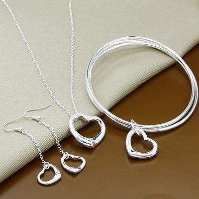 Colar de Coração Brincos Pulseira, Conjunto T112