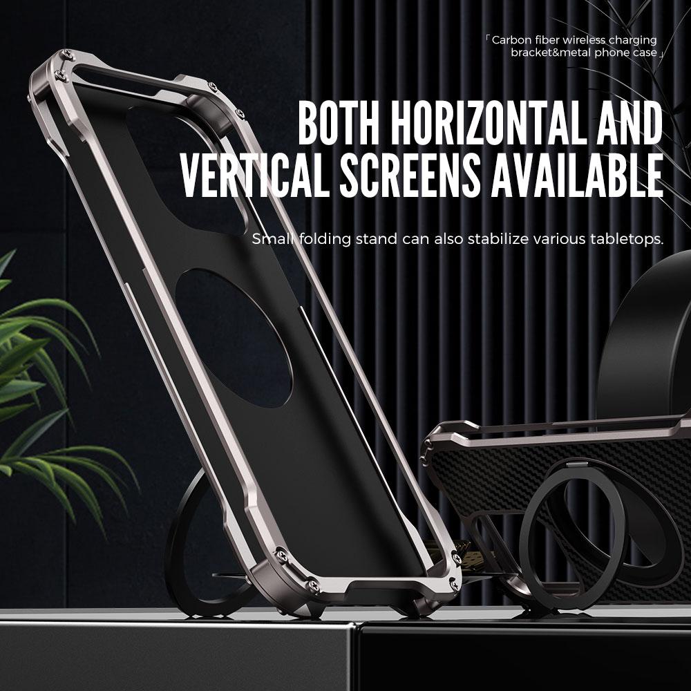 R-JUST RJ-51 For iPhone 16 Pro Max Case Compatible with MagSafe Kickstand PC+Aluminum Alloy Phone Cover