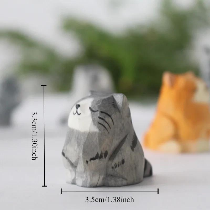 1pc Wooden small animal ornaments home decoration Pure handmade wooden carving handicrafts accessories Gift kitten ornaments