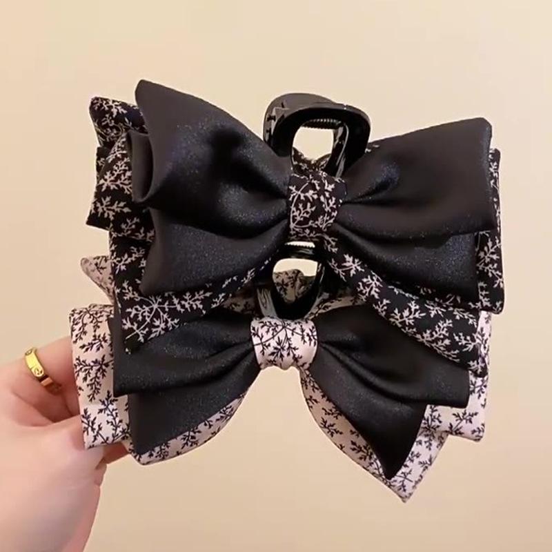 1pc Elegant Floral Bow Clip, New Retro Autumn and Winter Style, Shark Clip Hair Clip Headband At the Back of the Head