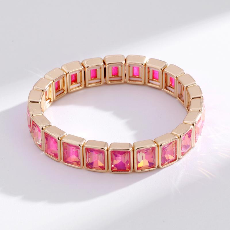 Neuheiten Geometrisch Bohemian Regenbogen Glas Kristall Dehnbar Stretch Tennisarmband Mode Vergoldeter Schmuck Für Frauen