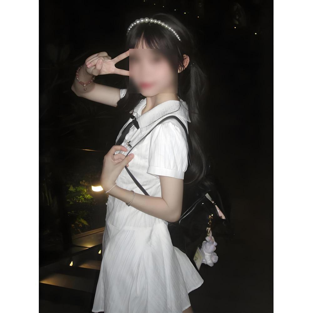 Small college style dress women's summer sweet temperament bow waist thin princess skirt