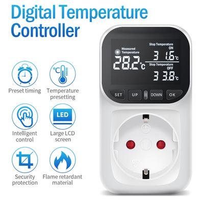 Digitaler Temperaturregler Steckdose Thermostat EU Stecker 220V LCD-Anzeige Voreingestellter Timer Schalter Kühlung Heizung Temperatursensor