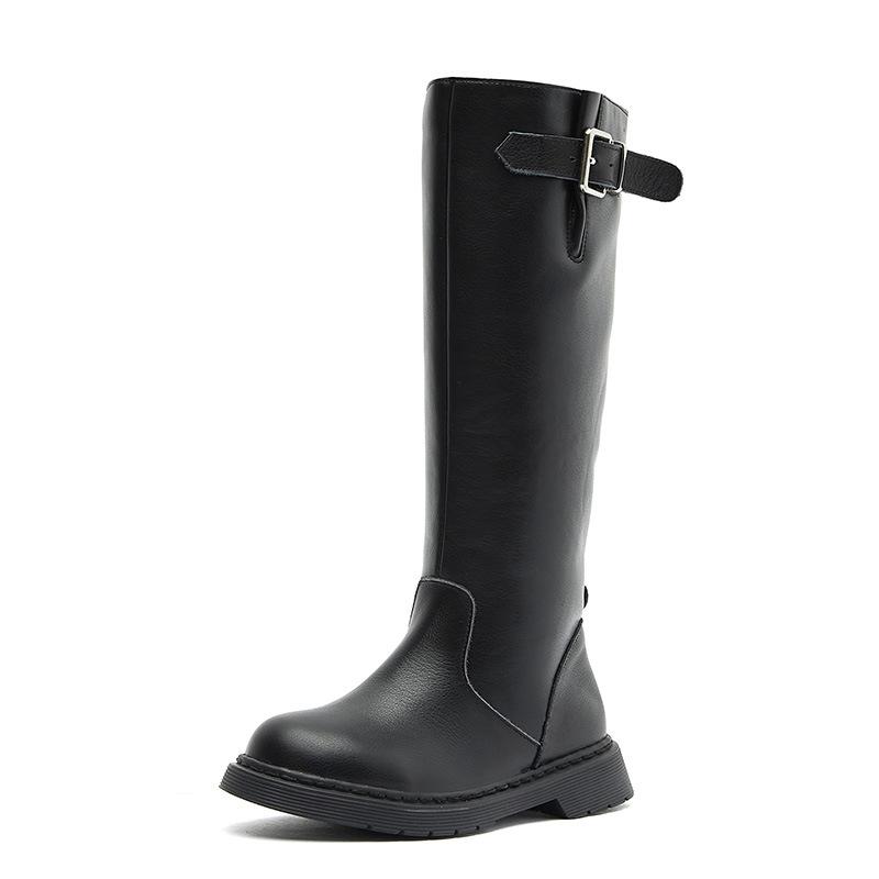 New Winter Leather Boots Girls Princess Black Short Plush Warm Children Shoes Perfortable Student Baby Kids Knight Boots 02c