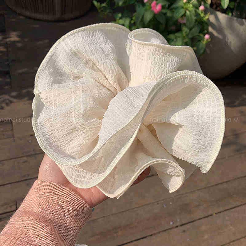 Elegant Korean Blue Striped Lace Trim Scrunchie