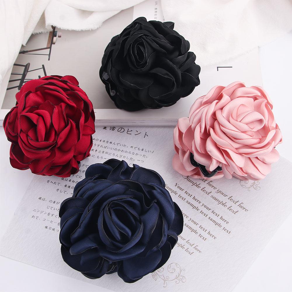 Fermaglio E Spilla Per Capelli A Rosa Vintage - Fatto A Mano In Tessuto Raso - Lunghezza 10 Cm - Colore Champagne