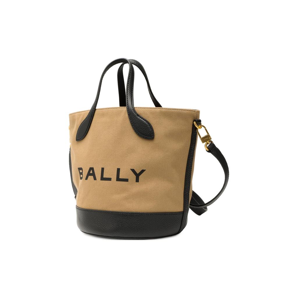 Bally Large Letter Logo Drawstring Closure Fabric With Leather Bucket Bag Women Bags Brown 6304739
