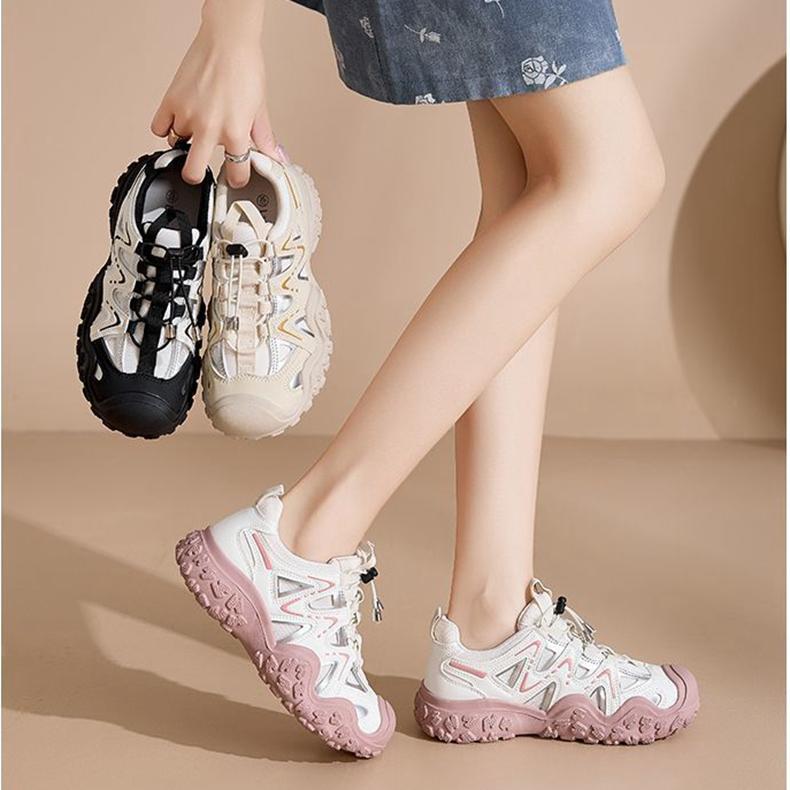 Women's Thick Soled Round Toe Low Top Skateboard Shoes with Mesh Fabric Comfortable and Breathable Low Top Casual Sports Shoes