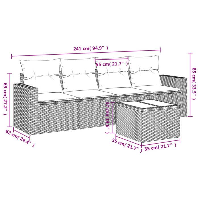 VidaXL Salon de Jardin avec Coussins 5 pcs, Canapés avec Pieds Réglables, Ensemble de Meubles d'Extérieur Patio Terrasse, 3251029
