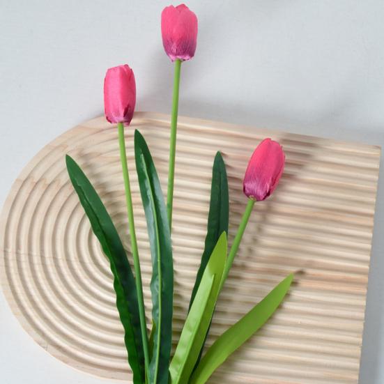 Artificial Flowers 3-Head Silk Tulip Bouquet with Bendable Iron Wire Stem Faux Floral Arrangement Wedding Decorations Photography Props