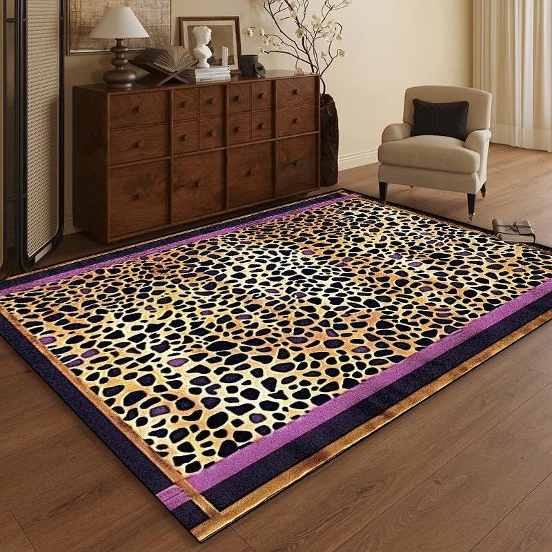 Leopard Print Area Rug – European Style Living Room Carpet for Sofa, Non-Slip Bedroom Bedside Floor Mat, Large