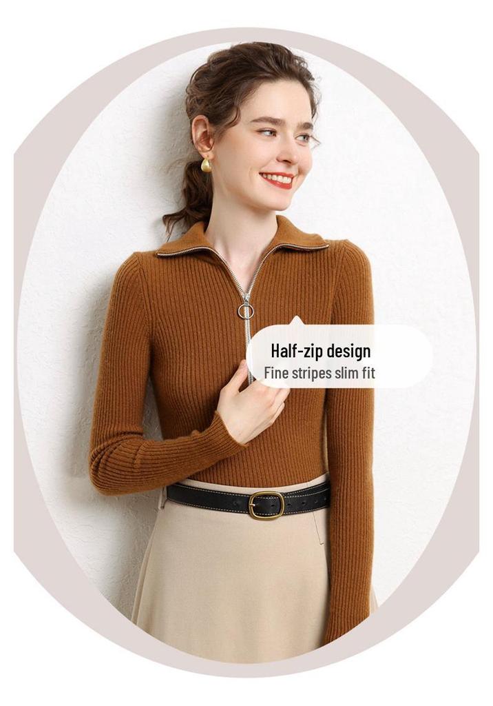 Women's Soft Cashmere Half-Zip Lapel Sweater - Slim Fit, Warm & Gentle Winter 2026 Style