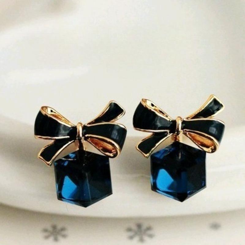 Crystal Block Bow Earrings For Women, Cute And Stylish Earrings, Versatile And Exquisite Accessories