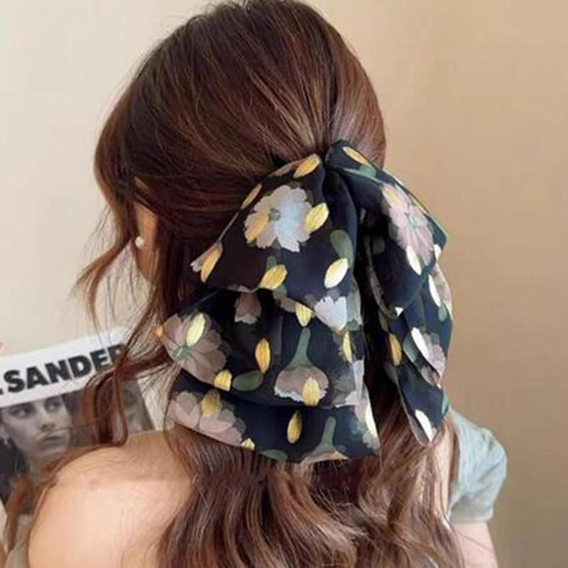 Elegant Women Large Bow Hair Claw Chiffon Big Bowknot Stain Bow Barrettes Hairpin Women Color Ponytail Clip Exquisite Sweet Hair Accessories
