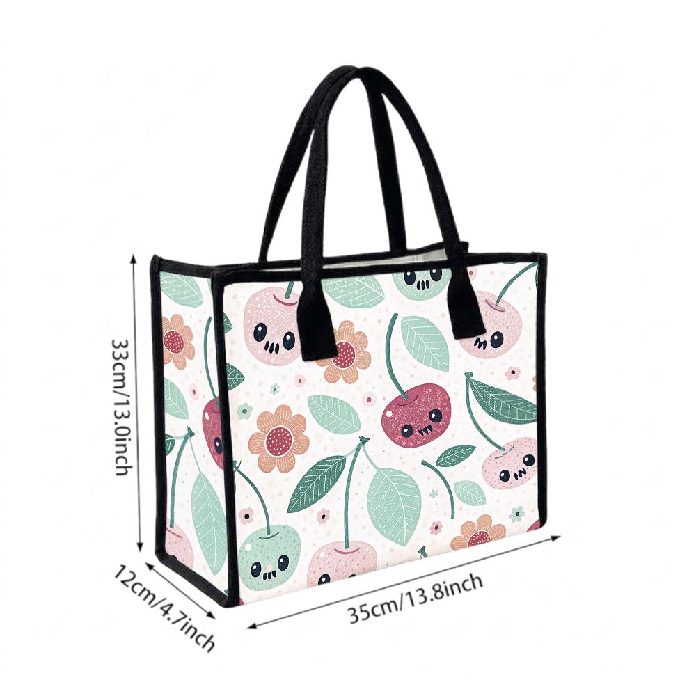 Cute Cherry Print Tote Bag For Daily Shopping Portable Lightweight Casual Women's Handbag