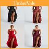 Satin Off Shoulder Irregular Ruffle Dress With Slit For Party Evening Wear
