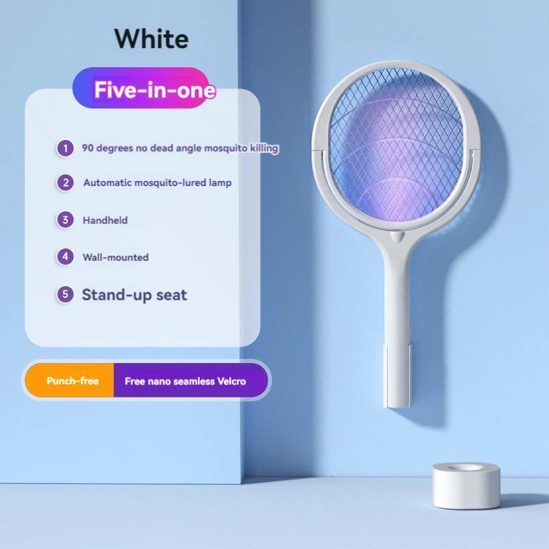 

5 в 1 ABS Регулируемая электрическая мухобойка для борьбы с комарами Быстрая зарядка Ракетка для уничтожения мух Безопасная изолированная лампа на батарейках