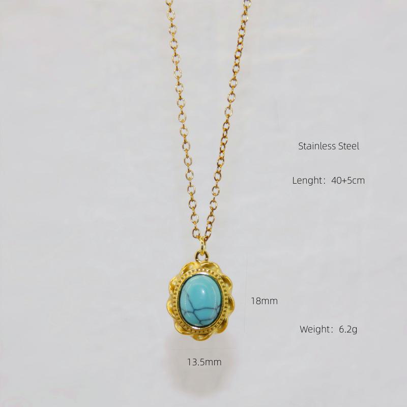 Retro Turquoise Women's Titanium Steel Necklace - Light Luxury Clavicle Chain Jewelry