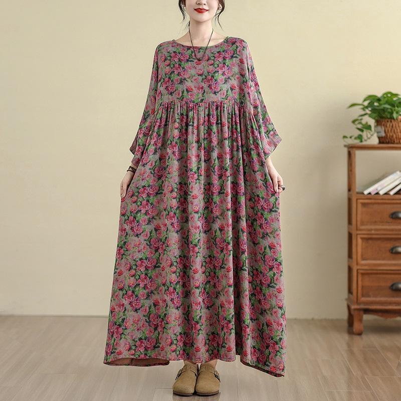 Plus Size Cotton Vintage Floral New In Dresses for Women Casual Loose Long Spring Autumn Dress