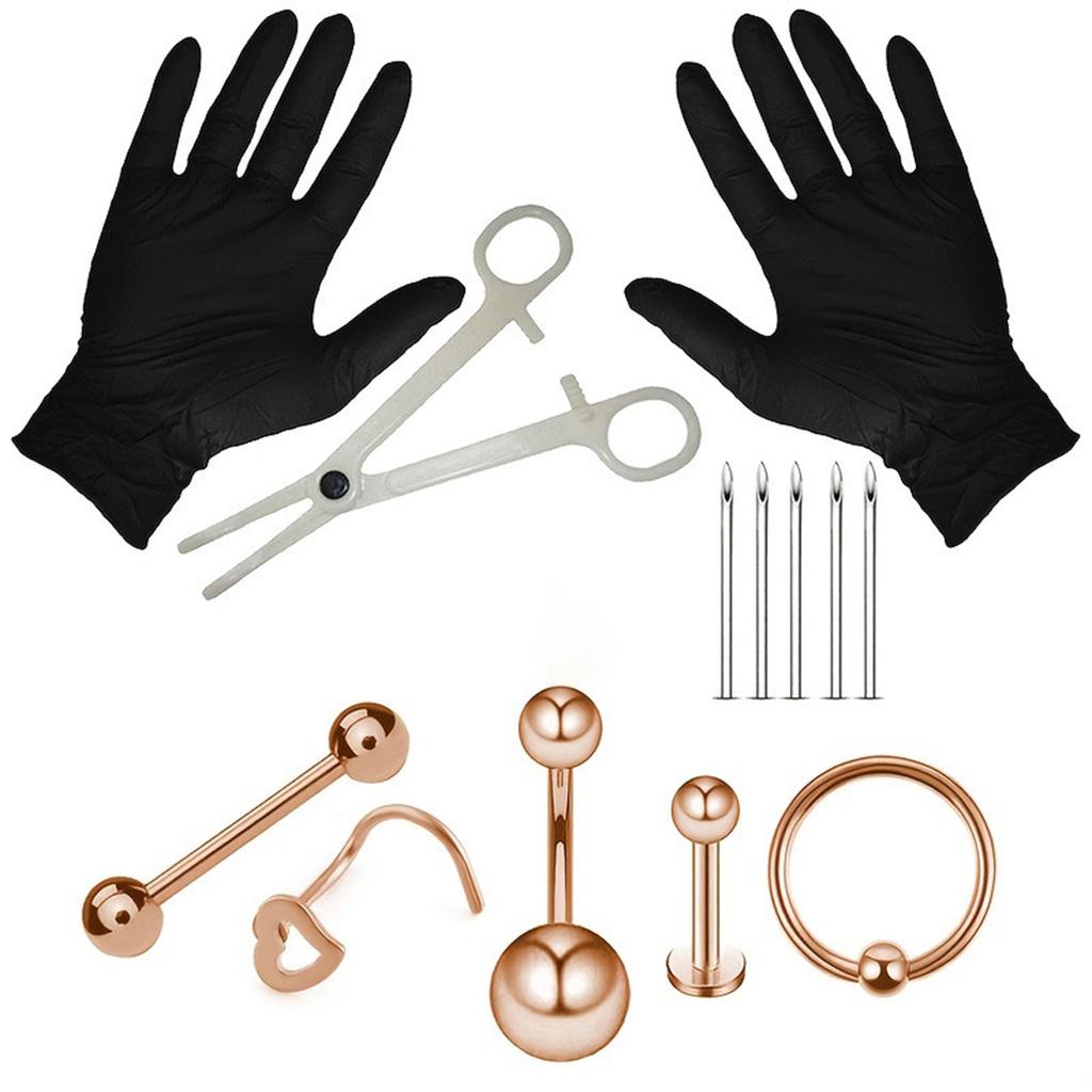 Stainless Steel Piercing Tool Kit Body Piercing Jewelry Set Lip Nose Ear Navel Button Rings Non Rusting Non Fading with
