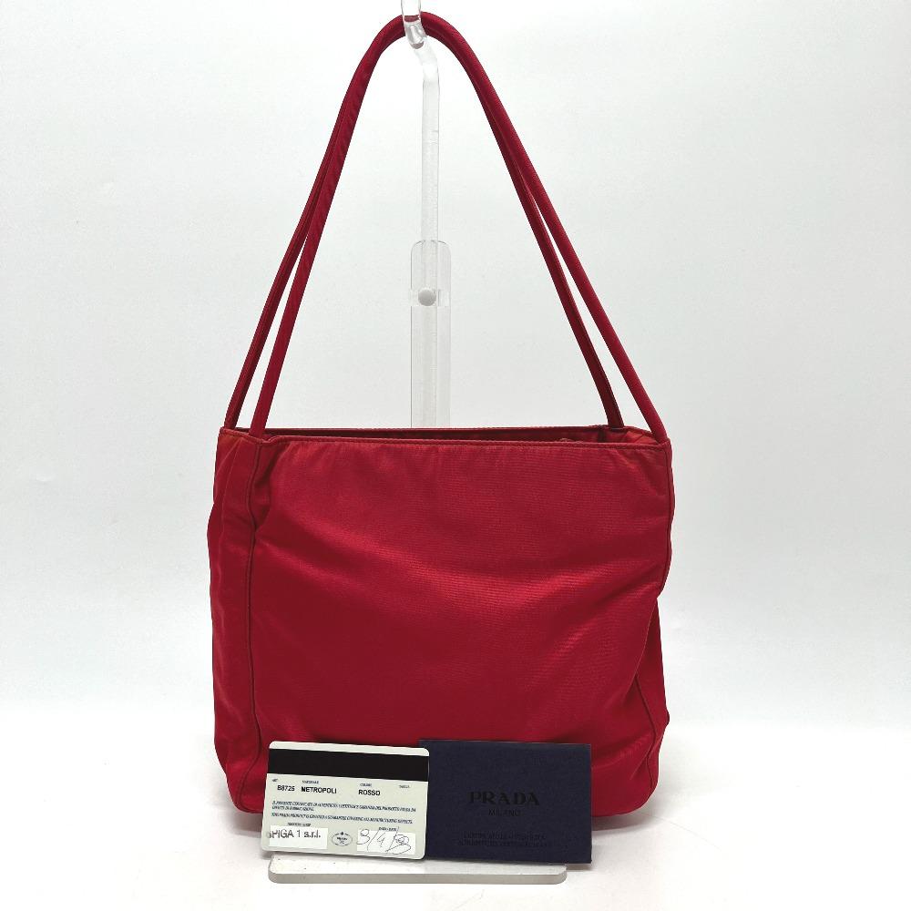 Prada B8725 Logo Tote Bag, Shoulder Bag, Triangle Plate Hand Bag Nylon Red