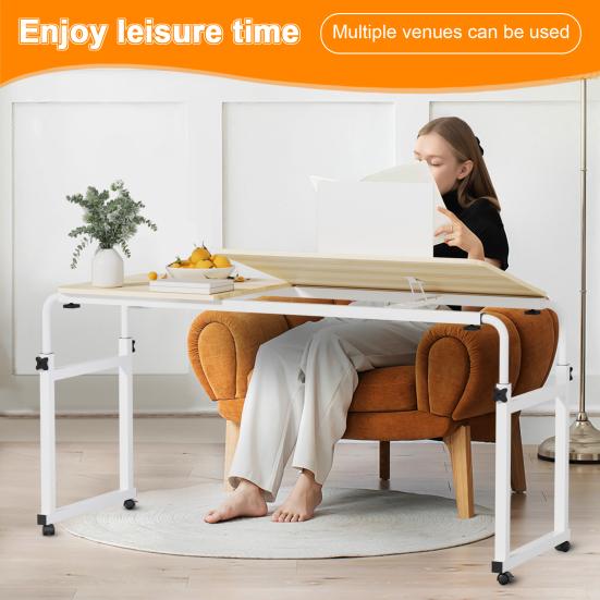 Mobile Overbed Table, Queen Size Over The Bed Desk with Wheels, Height And Length Adjustable Tilting Laptop Desk for Hospital And Home Use