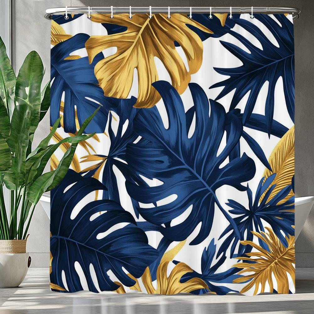 Tropical Plant Leaves Bath Curtain Waterproof Fabric Shower Curtains Colorful Leaf Pattern Bathtub Screen For Bathroom Decor