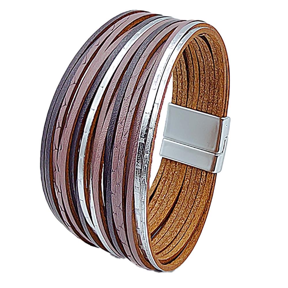 Bohemiskt Läderarmband med Flera Trådar och Prägling, med Magnetlås för Herr och Dam