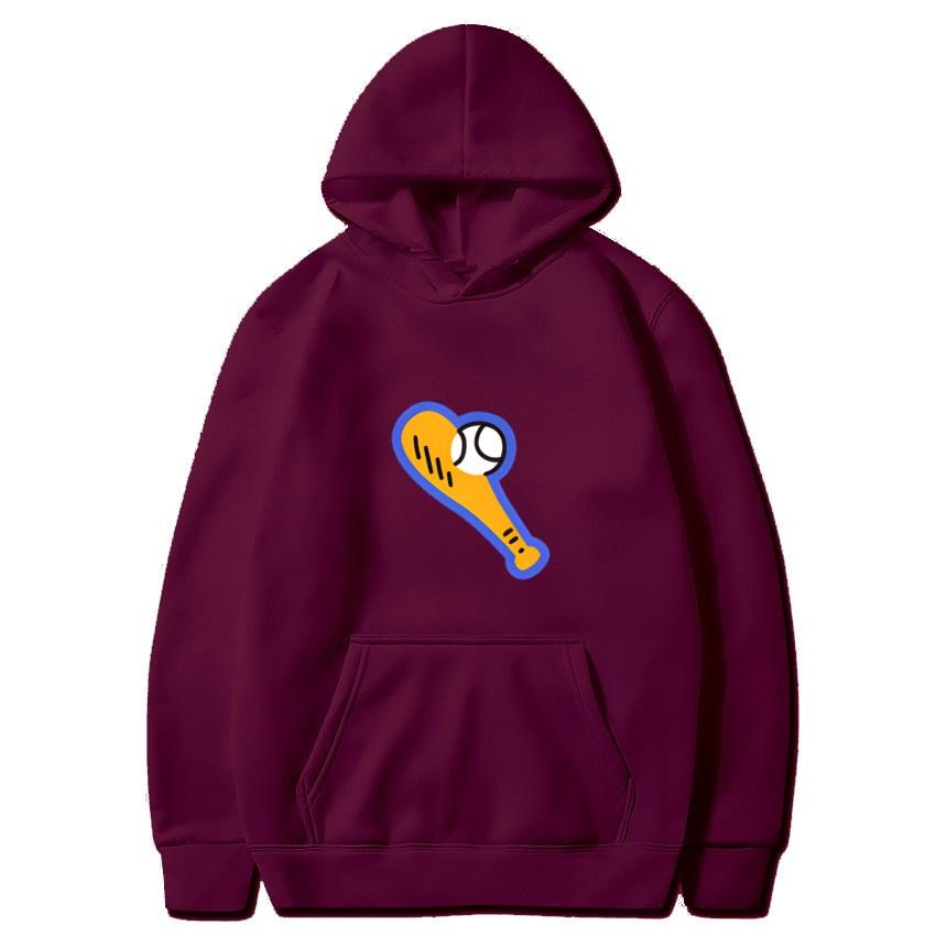 Autumn Winter Baseball Printed Hoodie Solid Color Classic Style College Style Hoodie Daily Fashion Warm Hoodie