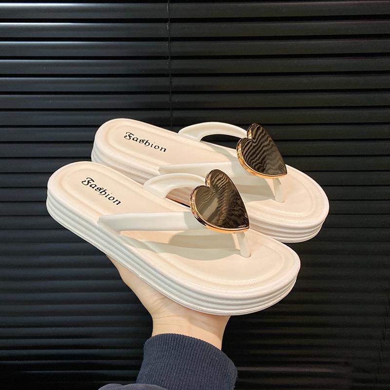 Thick-soled flip-flops women's peach-shaped outdoor beach shoes girls' fashion summer outer wear splint shoes