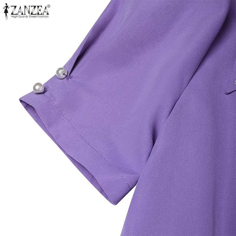 ZANZEA Damen Quadratkragen Lässig Kurzarm Elegantes Kleid