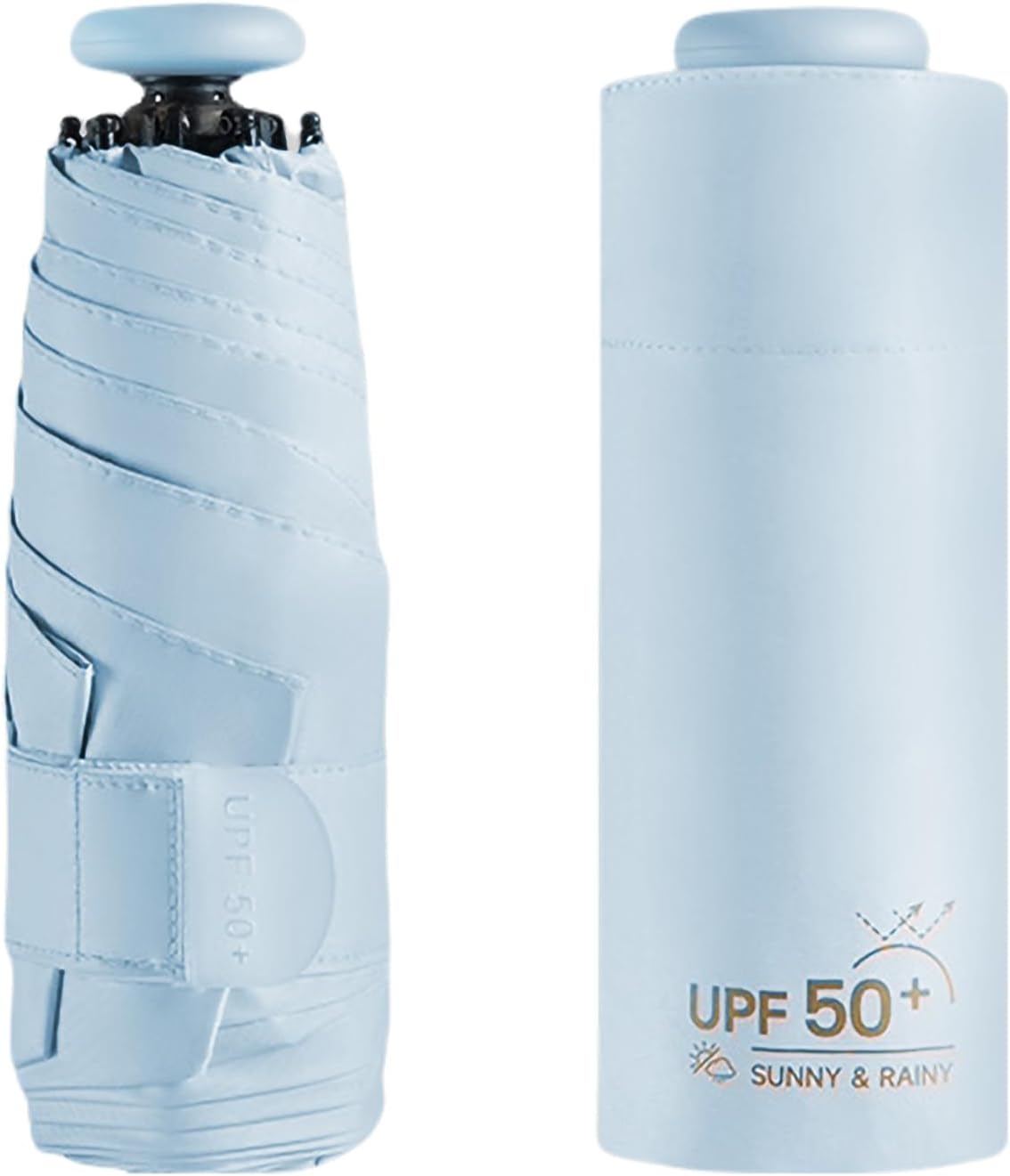 

Мини Солнечный Дорожный УФ Зонт Анти UPF 50 Защита 99.9% Микро ручка Покрытие Слой Ткань Компактный/Легкий Маленький Портативный Складной Зонт 35.4inch небесно-голубой