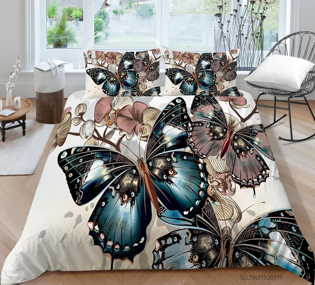 Butterfly Printed Bedding Quilt Cover and Pillowcase Full-size Color Fantasy Pattern Microfiber Fabric Comfortable and Luxurious Home Decoration