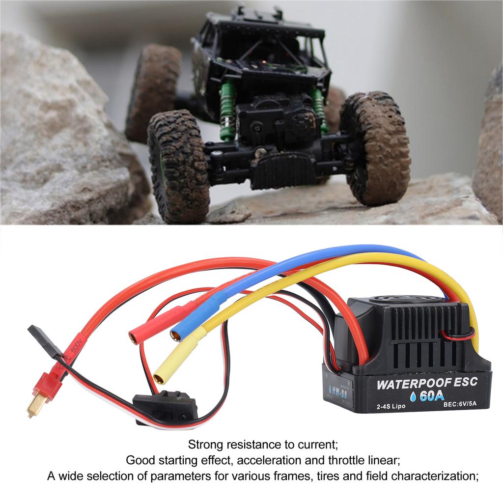RC Car ESC 60A Waterproof Brushless Remote Control Car Electronic Speed Controller Replacement