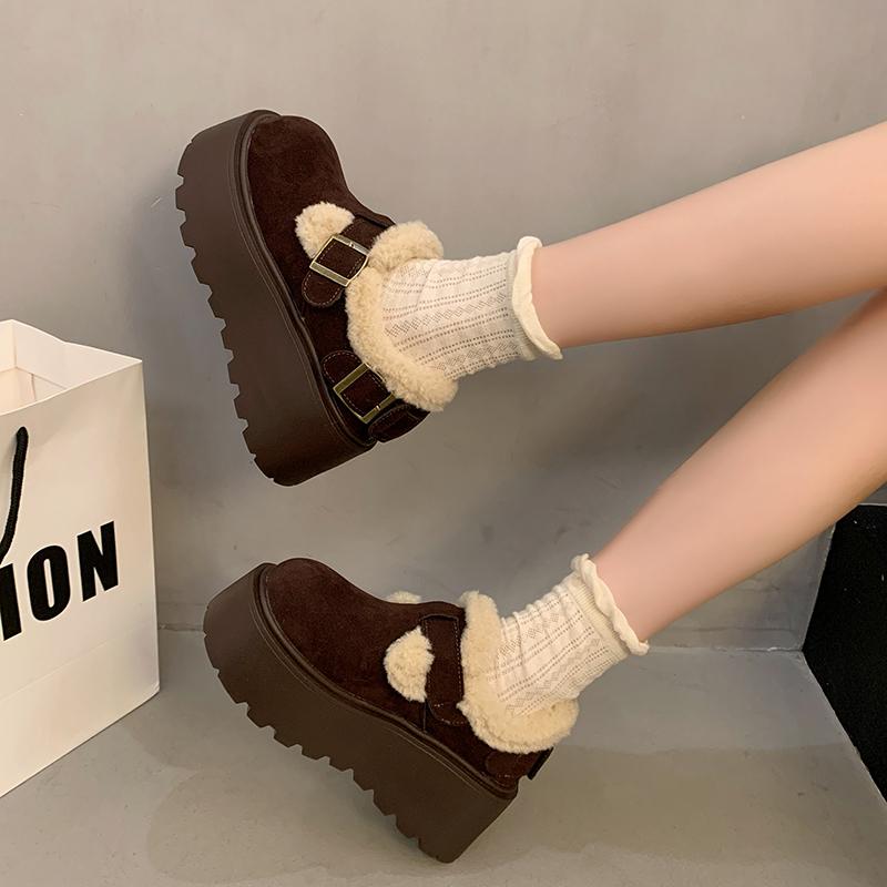 Fashion APHIXTA Platform Winter Plush Snow Boots Woman 8cm Thick Sole Shoes Women Warm Ankle Boots Buckle Women's Boots Size 35-40