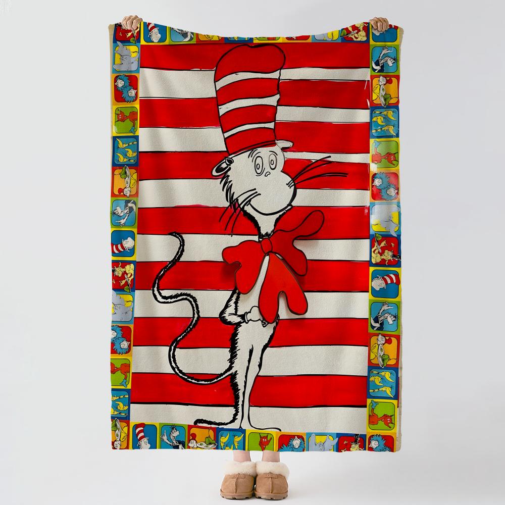 The Cat in the Hat Throw Soft Warm Flannel Blanket Multiuse Throw for Bed Sofa Office Air Conditioning Nap Blanket