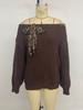 One-Shoulder Retro Knitted Bow Pullover Sweater for Women - 2025 Autumn/Winter European & American Lazy Style