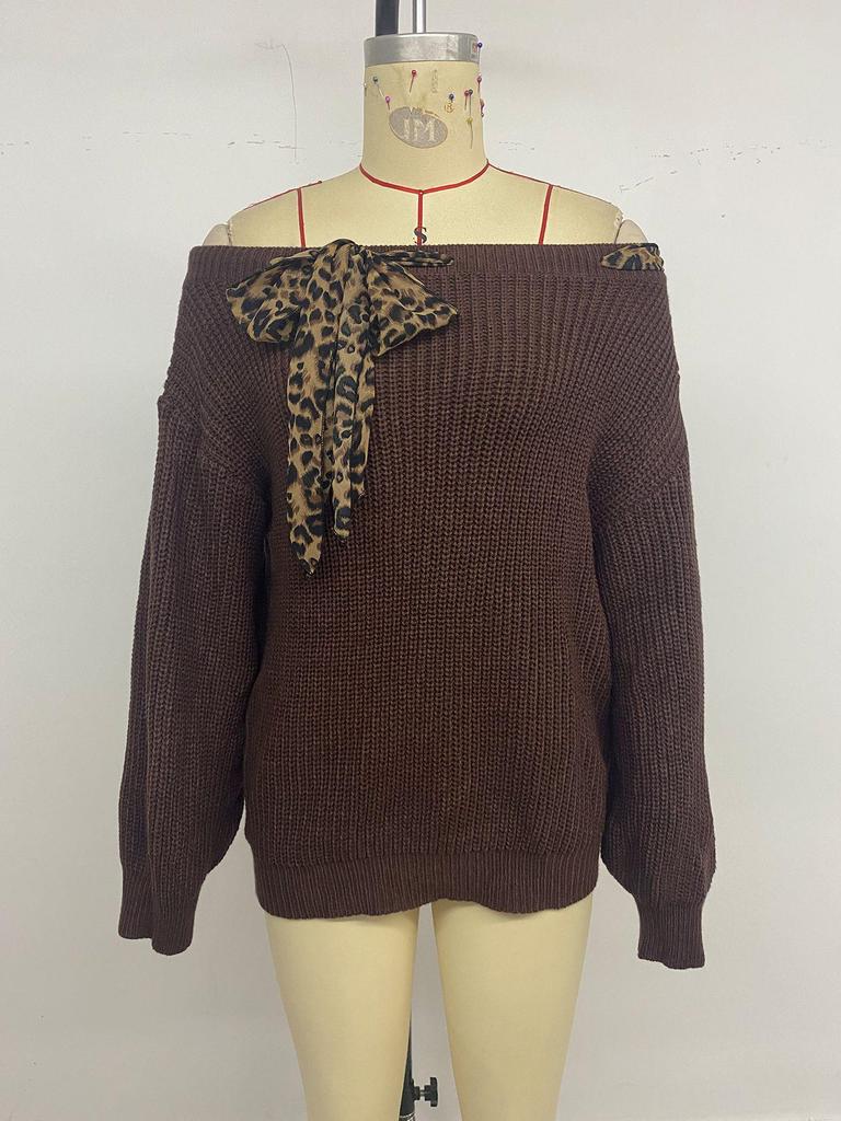 One-Shoulder Retro Knitted Bow Pullover Sweater for Women - 2025 Autumn/Winter European & American Lazy Style