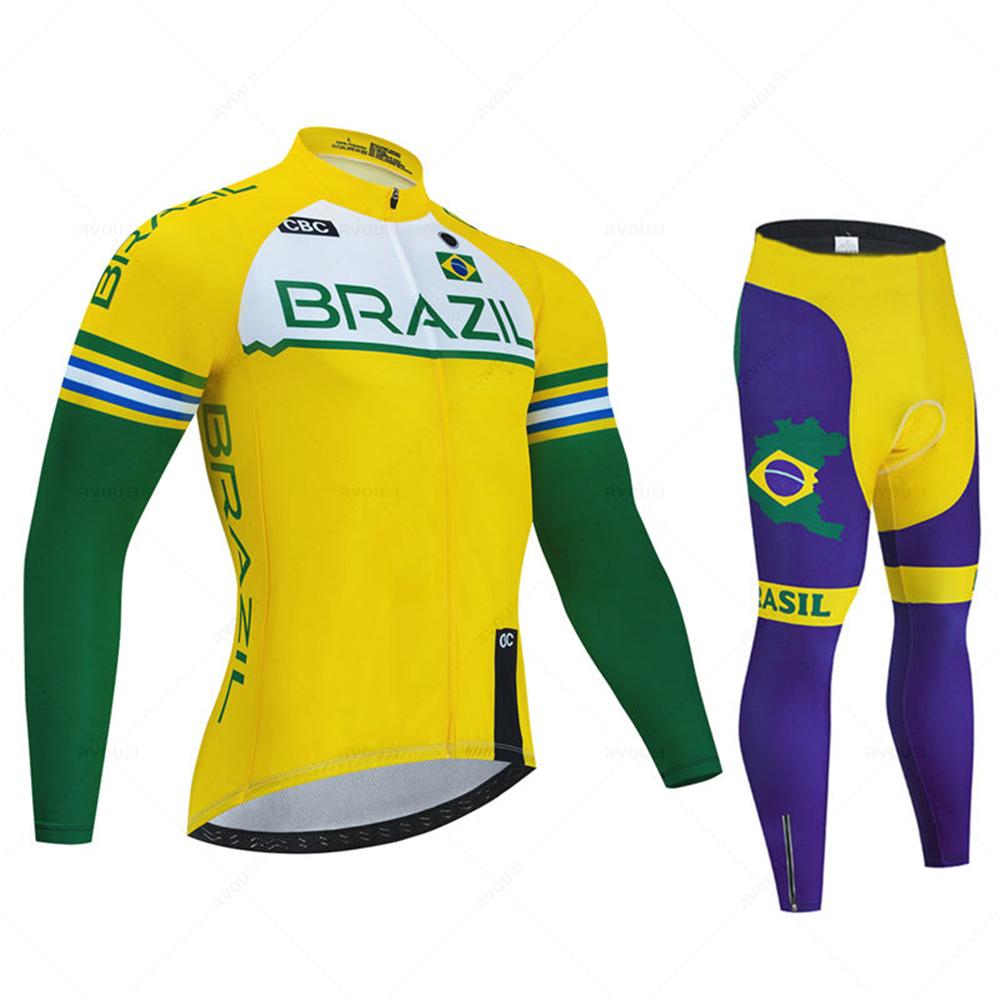 2026 Brazil Summer Long Sleeve Cycling Clothing Set Team Jersey Men Suit Breathable Outdoor Bike MTB Clothing Paded Ciclismo Maillot